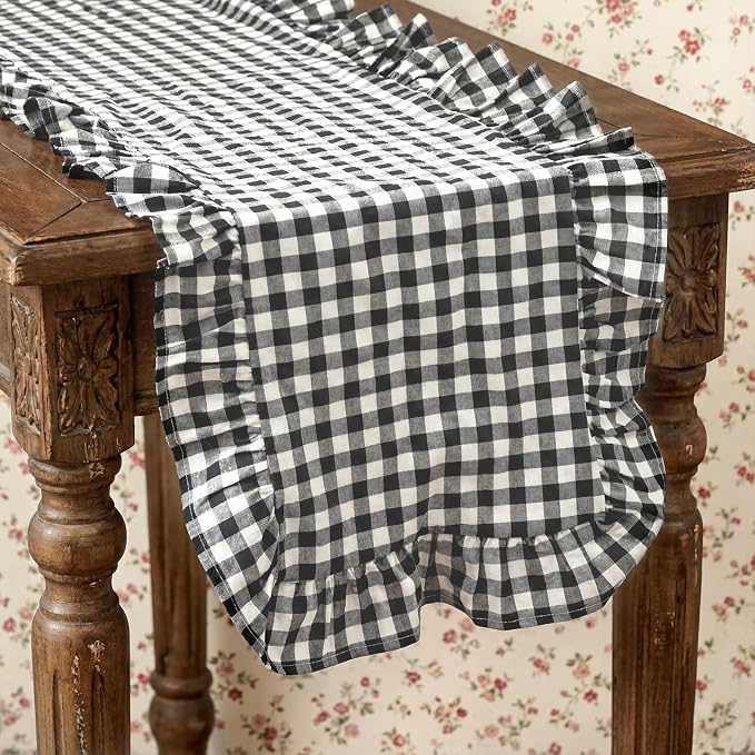 HunnmingRe 1 Pc Gingham Table Runner White and Black, 72 X 13.8 Inch | Cotton - Image 9
