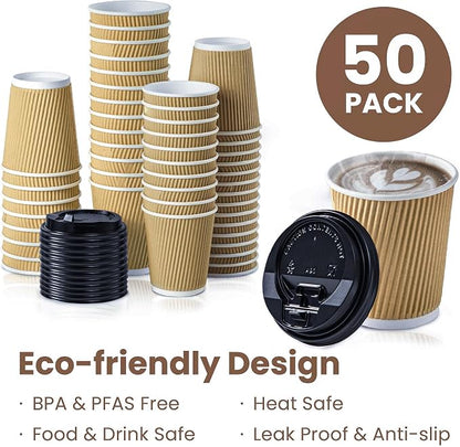 Fit Meal Prep 50 Pack 8 oz Insulated Ripple Triple Wall Paper Coffee Cups - Image 4