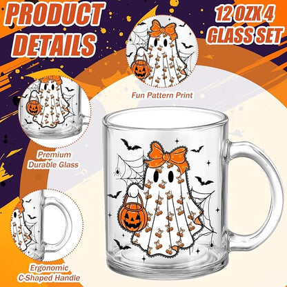 Tioncy 4 Pcs Halloween Ghost Coffee Mugs 12 oz Pumpkin Glass Cups - Image 2