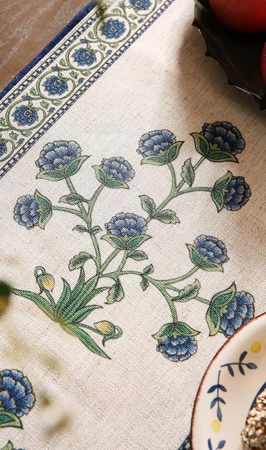 Patdrea Designer Elegant French Linen Table Runner, Floral Pattern - Image 9