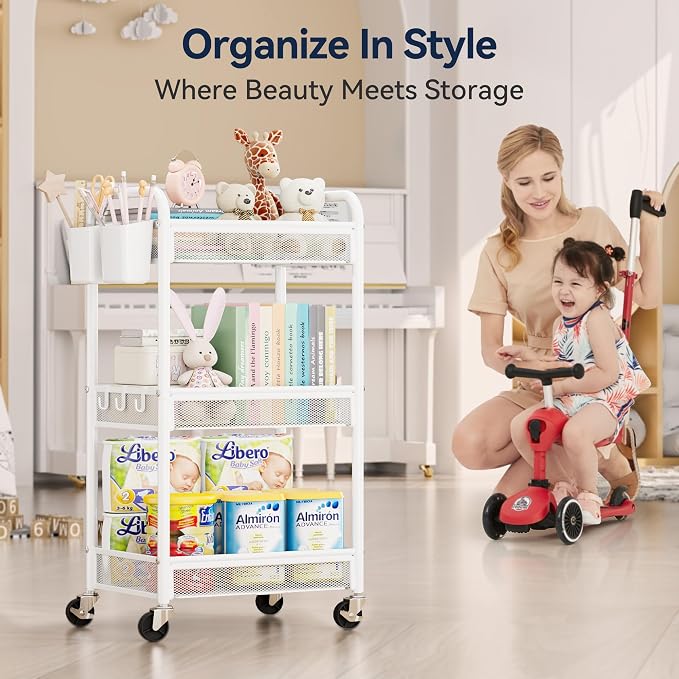 3 Tier Metal Rolling Cart, Art Workspace, Bedside Storage - Image 7