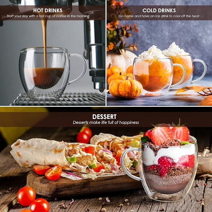 Sorfity Cappuccino Glass Mugs, Cappuccino, Tea Bag - Image 6