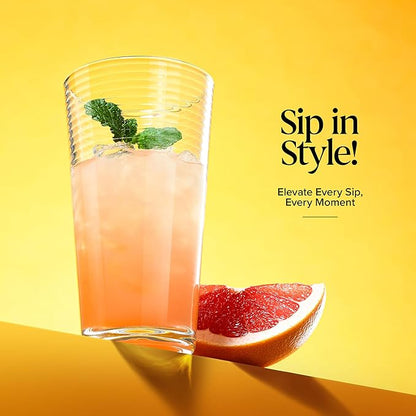 Glaver's Drinking Glasses Set of 10 Highball Glass Cups, Premium Quality 17 Oz. Coolers, Ribbed Glassware. Ideal for Water, Juice, Cocktails, and Iced Tea. Dishwasher Safe.