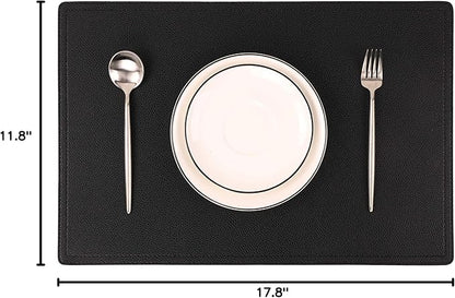 Set of 8 Faux Leather Placemats, PU Table Mats, Waterproof, Stain Resistant, Heat Resistant, Easy to Clean for Kitchen Dining Table,Conference Table C Black Rectangle