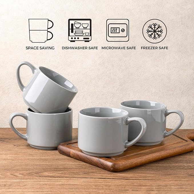 GBhome 14 OZ Coffee Mugs Set of 6, Stackable Gray Coffee Cups Set | Modern - Image 6