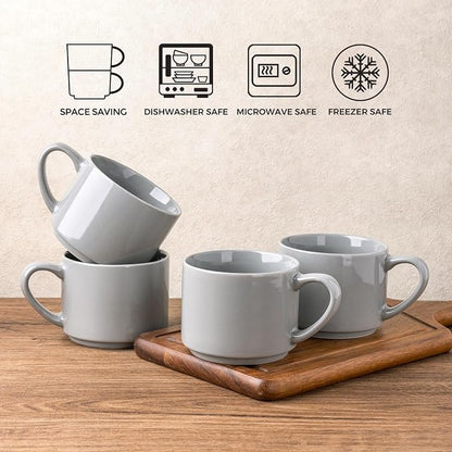 GBhome 14 OZ Coffee Mugs Set of 6, Stackable Gray Coffee Cups Set | Modern - Image 6