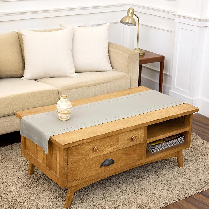 Solino Home 100% Linen Table Runner Natural, Classic Hemstitch 14 x 60 in | by SolinoHome