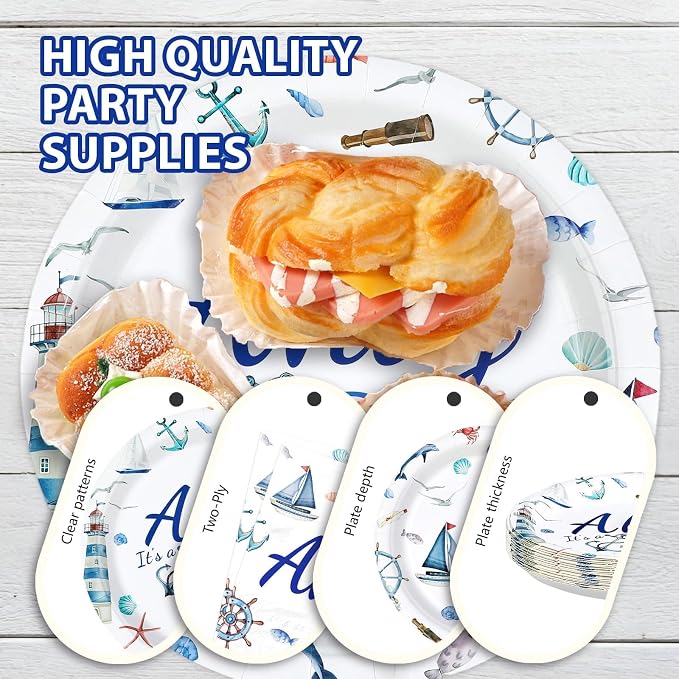 96 Pcs Ahoy It's A Boy Baby Shower Decorations, Serves 24 | Nautical Baby Boy - Image 6