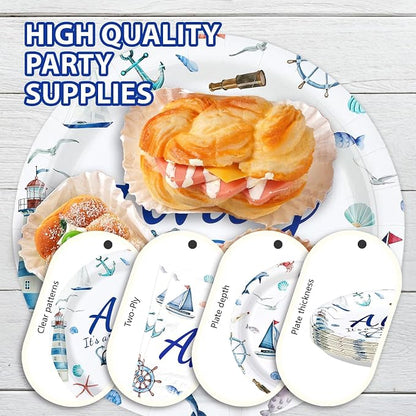 96 Pcs Ahoy It's A Boy Baby Shower Decorations, Serves 24 | Nautical Baby Boy - Image 6