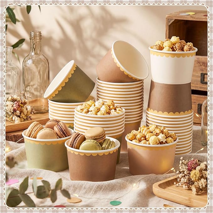 Zopeal 48 Pcs Woodland Disposable Ice Cream Bowls 9oz Green and Brown Assorted - Image 2