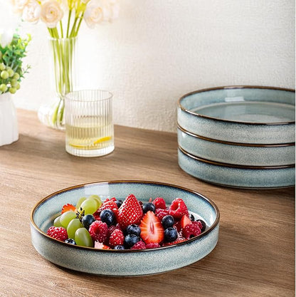 GBHOME 9'' Large Ceramic Pasta Bowls, 32oz Stoneware Pasta Serving Bowls Set of 4 for Kitchen, Wide Bowls for Fruit,Pasta,Salad,Oatmeal,Meal, Microwave Safe, Space Blue