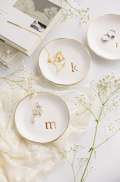 COLLECTIVE HOME - Ceramic Jewelry Tray, Decorative Trinket Dish for Rings Earrings Necklaces Bracelet Watch Keys, Birthday Mother's Day Christmas Gift for Women, 4.75", White Surface (N)