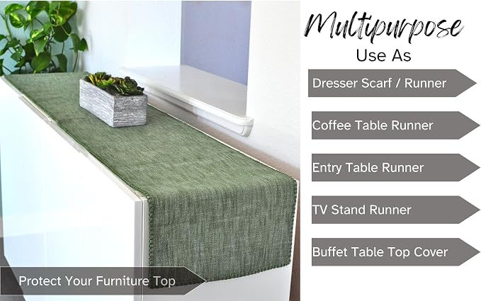 Dining Table Runner with Decorative Stitch at Edge Short Dresser Scarf Dining - Image 7