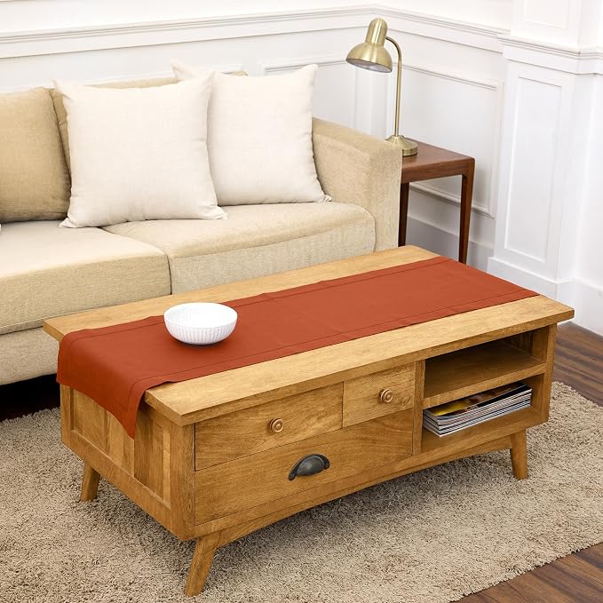 Solino Home 100% Pure Linen Table Runner Cinnamon Hemstitch, 14 x 60 in | by SolinoHome