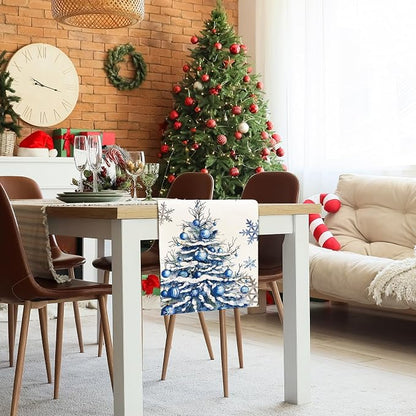 Winter Trees Ball Table Runner Frosty Roses Burlap Table Runners, Christmas - Image 7