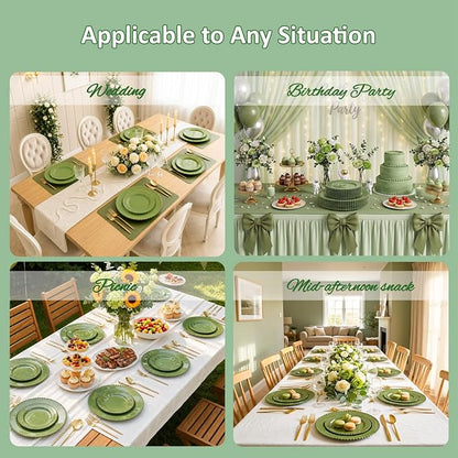 U-QE 60PCS Olive Green Plastic Plates, Beaded Plates Disposable Heavy Duty | - Image 9