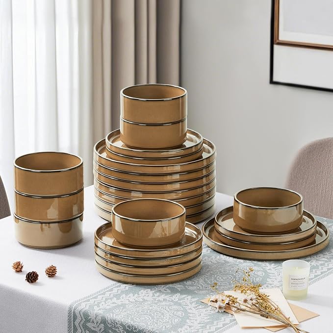 LIANYU 24 Piece Stoneware Dinnerware, Plates and Bowls Dishes Set - Image 7