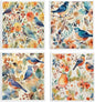Bird Flower Swedish Dishcloths for Kitchen, Papaya Reusable Paper Towels, 4 Pack Watercolor Dish Cloths, Washable