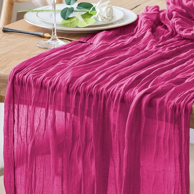 Cheesecloth Table Runner 10FT Fuchsia Boho Gauze Rustic Sheer Runners | Cheese by Xiomot