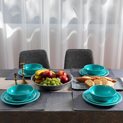Dinner Plates, 6 Piece Vintage Melamine dinnerware Set, 11-inch Melamine Salad/Dessert Plates, Set of 6, Outdoor Pasta Plates or Shallow Bowl for Patio and Everyday Use, Teal…