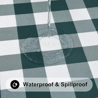 Smiry Rectangle Picnic Table Cloth, Elastic Waterproof Fitted Vinyl Tablecloths, Flannel Backed Buffalo Plaid Table Covers for Dining, Camping, Outdoor (Hunter Green and White, 24" x 48")
