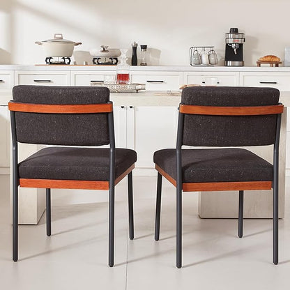 Black Modern Dining Chairs Set of 2, Kitchen Chairs with Thick Cushions and Adjustable Foot Pads, Upholstered Fabric Dining Room Chairs with Sturdy Metal Legs