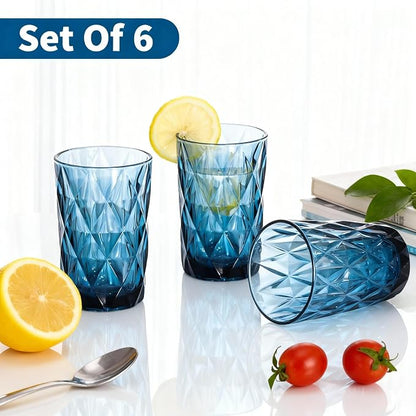 Bandesun Drinking Glass set of 6 Modern Glassware Diamond Pattern Tumbler - Image 5