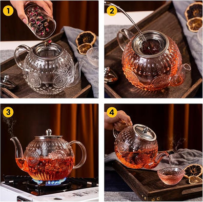 Amzcku 50OZ/1500ml Vintage Glass Teapot - Image 4