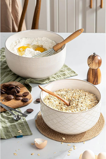 Mikiegy Ceramic Mixing Bowls Set of 2, Nesting Ceramic Embossment Stoneware - Image 5