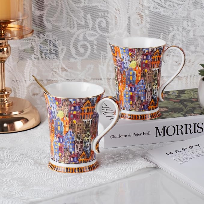 KAMMAK Bone China Coffee Mugs, 9.4oz Floral Tea Cups - Image 6