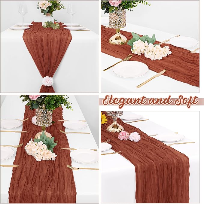 8 Pack Terracotta Cheesecloth Table Runners 20x120 Inch Gauze Table Runner - Image 4