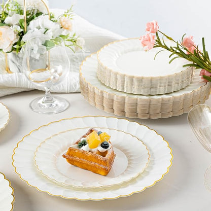 Lullaby 96PCS Ivory Scalloped Plastic Plate - Image 7