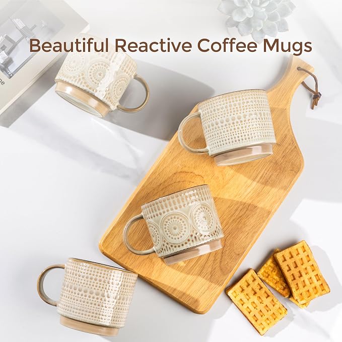 GBhome 16 oz Coffee Mugs Set of 4, Stackable Ceramic Coffee Cups Set | Modern - Image 4