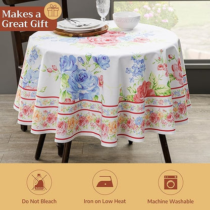 Maison d' Hermine Table Cloth Round Table 100% Cotton 63 Round Inches Tablecloth Reusable Decorative for Dining Room Farmhouse Home Valentines Day Decorations Spring Summer - Vintage Floral