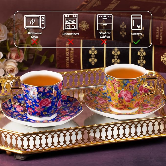 KAMMAK Tea Cup and Saucer, Ceramic Coffee Cups, 4.4 oz, Afternoon Tea and - Image 6