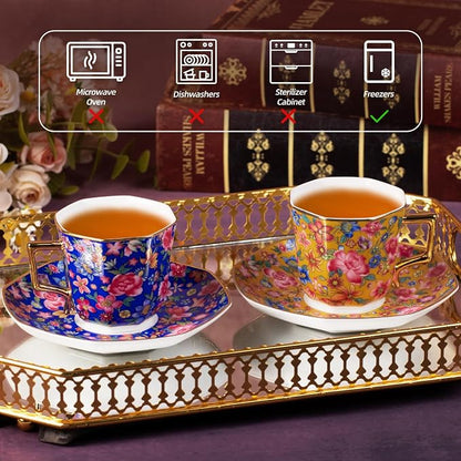 KAMMAK Tea Cup and Saucer, Ceramic Coffee Cups, 4.4 oz, Afternoon Tea and - Image 6