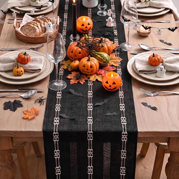 Artoid Mode Black Farmhouse Embroidered Hollow Table Runner, Seasonal Halloween - Image 4