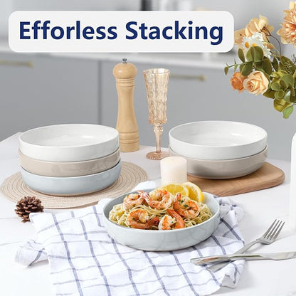 LIANYU Pasta Salad Bowls Set, 33oz Wide and Shallow Serving Bowls Set of 4 - Image 6