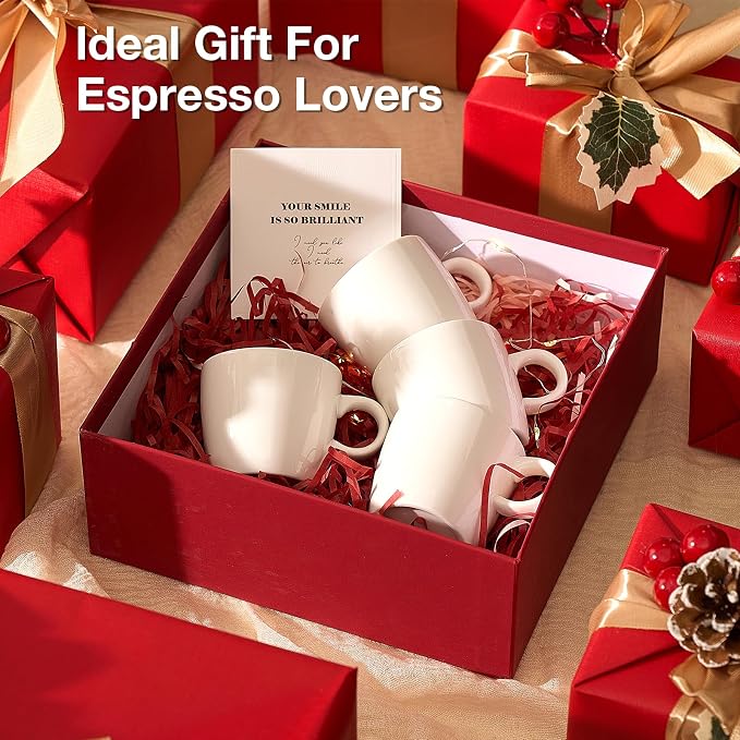 Hlukana Porcelain Espresso Cups Set of 4, 3.5 oz Small Coffee Mugs, Microwave - Image 6