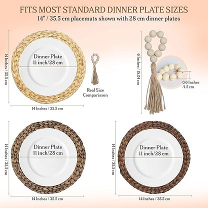 Round Woven Placemats Set of 6 (14 Inch) with Canvas Bag – Handwoven Water Hyacinth Table Mats, Boho Farmhouse Dining Decor, Heat Resistant Wicker Chargers by DECHUSE