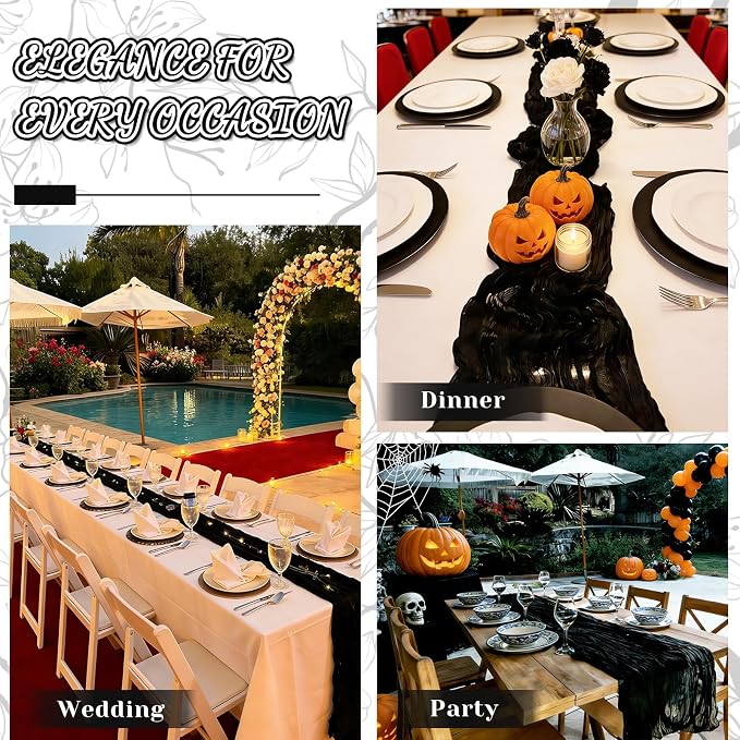2 Pack Cheesecloth Table Runner, 120 Inch Black Table Runner - Image 3
