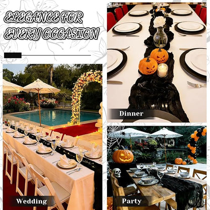 2 Pack Cheesecloth Table Runner, 120 Inch Black Table Runner - Image 3