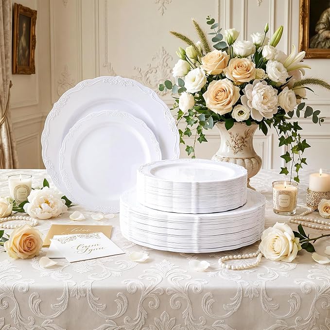 DaYammi 60PCS White Plastic Plates, Heavy Duty White Disposable Plates Premium - Image 8