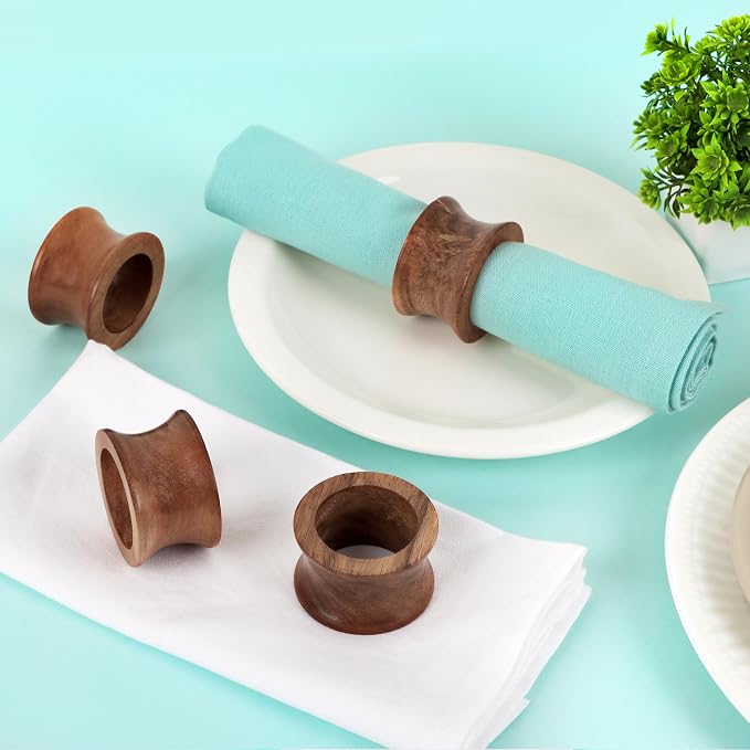 Acacia Wood Napkin Rings, rustic farmhouse style, 2.25x2.25x1.25 in each - Image 2