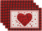 Giwawa 4PCs Valentines Day Placemats 12x18 Inch Love Hearts Rose Flower Place Mat Red Black Buffalo Plaids Non Slip Heat Resistant Table Mats for Kitchen Dining Holiday Wedding Anniversary Decor