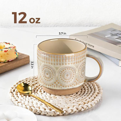 GBhome 12 oz Coffee Mugs Set of 4, Stackable Ceramic Coffee Cups Set | Modern - Image 2