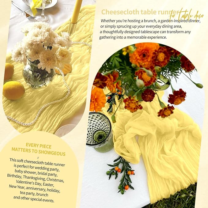 4 Pack Cheesecloth Table Runner 10FT Light Yellow Table Runner Boho Gauze - Image 8