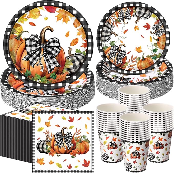 Funnymoom 250 Pcs Pumpkin Fall Paper Plates and Napkins Party Supplies Black by Funnymoom
