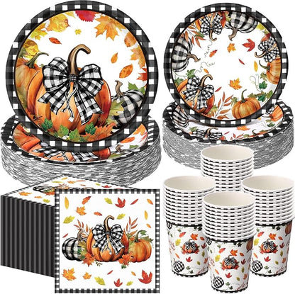 Funnymoom 250 Pcs Pumpkin Fall Paper Plates and Napkins Party Supplies Black by Funnymoom