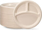 GUSTO [10 Inch - 125 Count Heavy-Duty 100% Compostable, 3 Compartment Eco-Friendly, Kraft Disposable Sugarcane Paper Plates - Brown Unbleached (Formerly Comfy Package)
